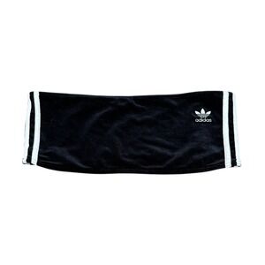 Adidas Womens Velour Bandeau Crop Top Bralette Black Three Stripe Logo Size XL